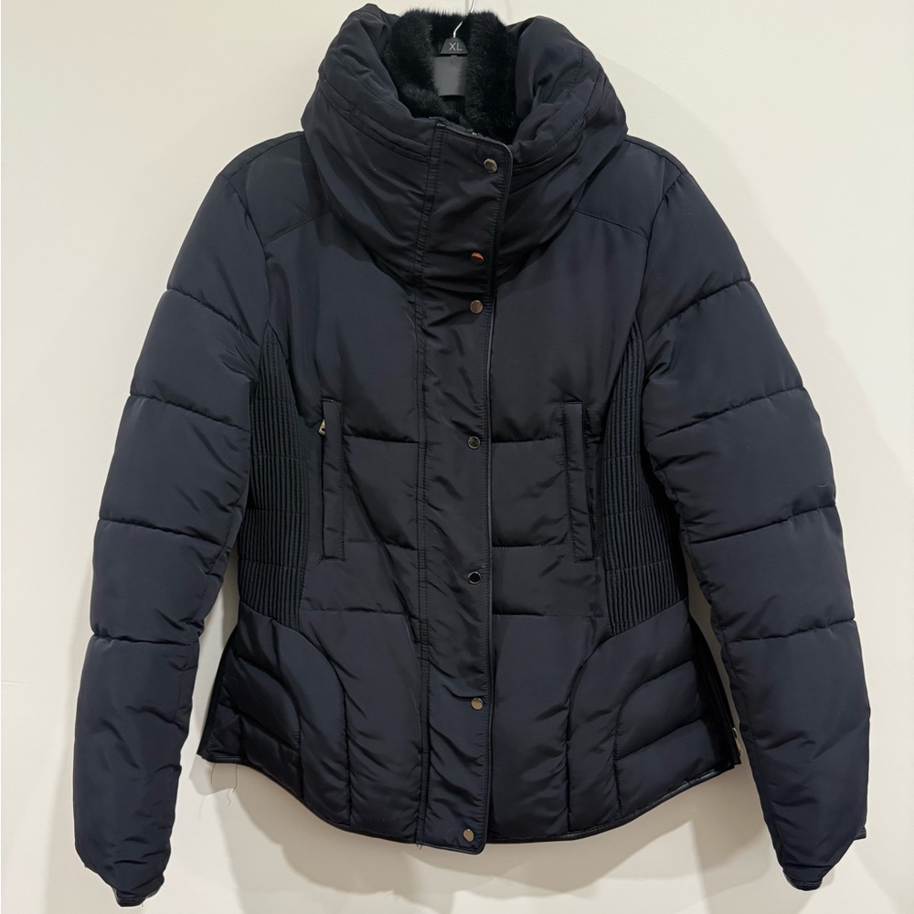 Zara Fitted Short Anorak Puffer Jacket, Navy Blue, Woman’s Large
